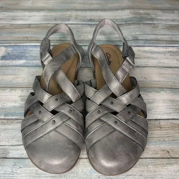 Clarks Elizabelle Sea Metallic Leather Sandal Size 9 Fisherman Earthy Boho - Picture 2 of 6